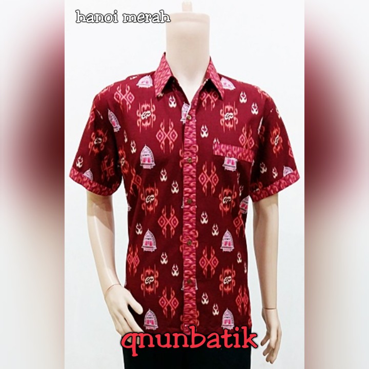 HEM KEMEJA ATASAN BATIK LENGAN PENDEK PRIA HANOI MERAH