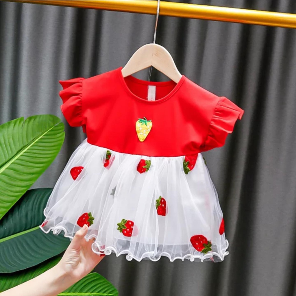 IMPORT DRESS STRAWBERRY / GOLDEN GOOSE / SLEEPING BEAUTY MIKADO POLKIA LUCKY CAT SIENNA Pakaian Baju Pergi Lucu Fashion Anak Bayi Perempuan Cewek Terlaris Impor