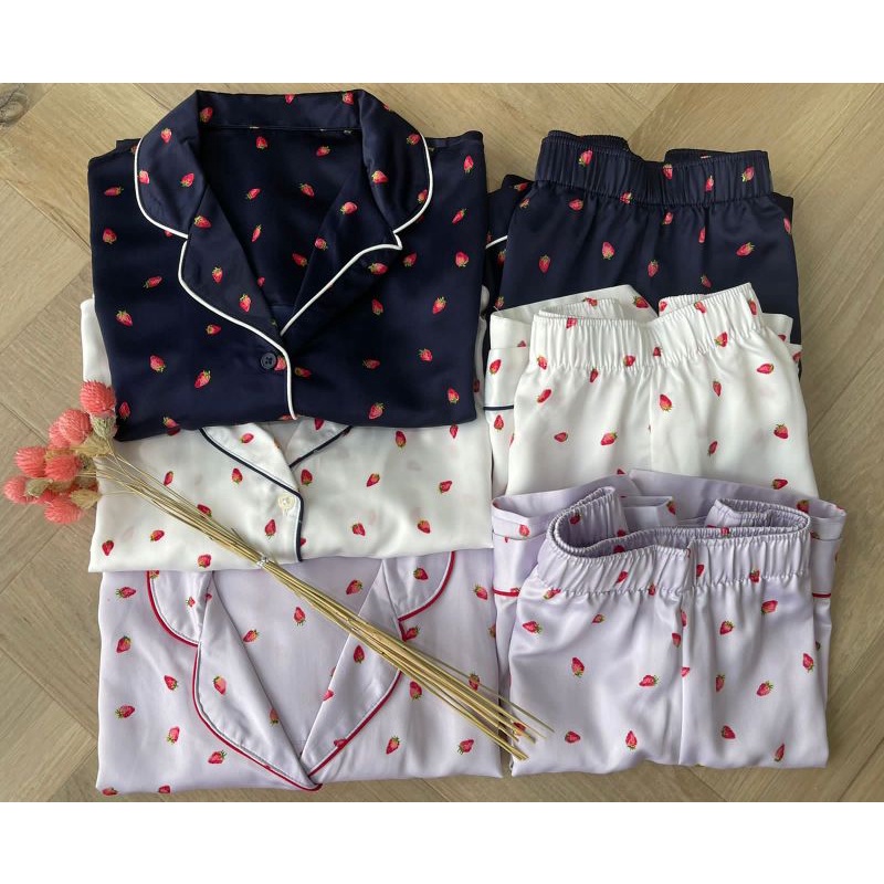 GU By Uniqlo Strawberry Silk Short Pajamas