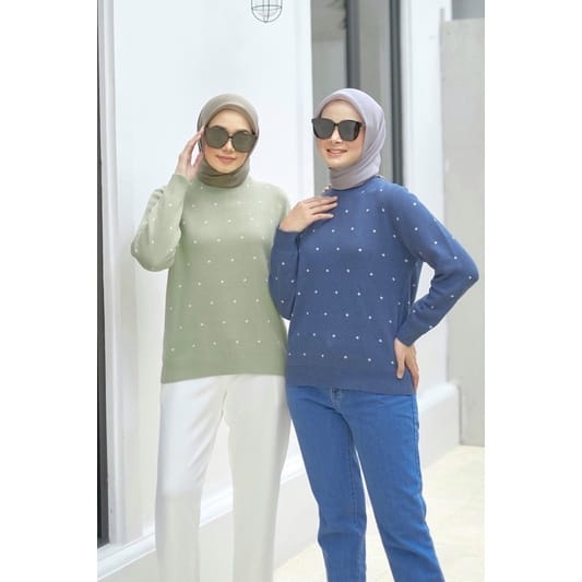 BEFAST - ZEC OOTD Wanita Sweater HOLAND / Oversize Unna Knit Top RIB ( Bisa Melar 20cm) / Pakaian Wanita / Sweater Motif Polkadot / Keluaran terbaru 2022 / Sweater Remaja Kekinian