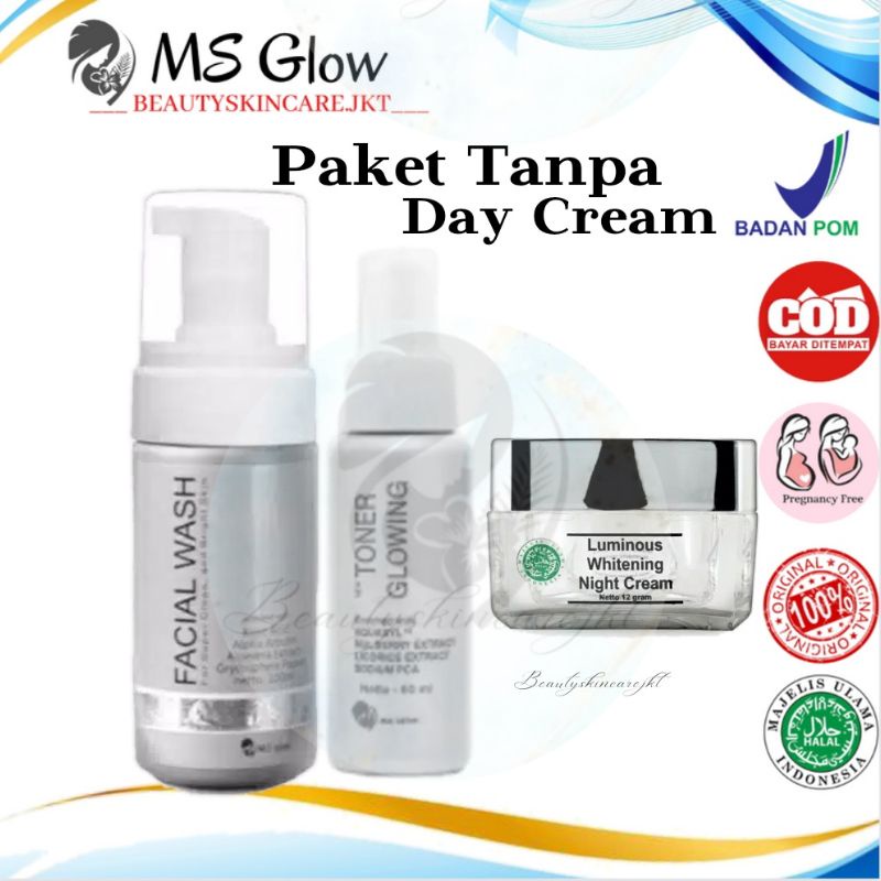 Ms Glow Paket 3in1 Tanpa Day Cream | Tanpa Facial Wash | Tanpa Toner | Tanpa Night Cream