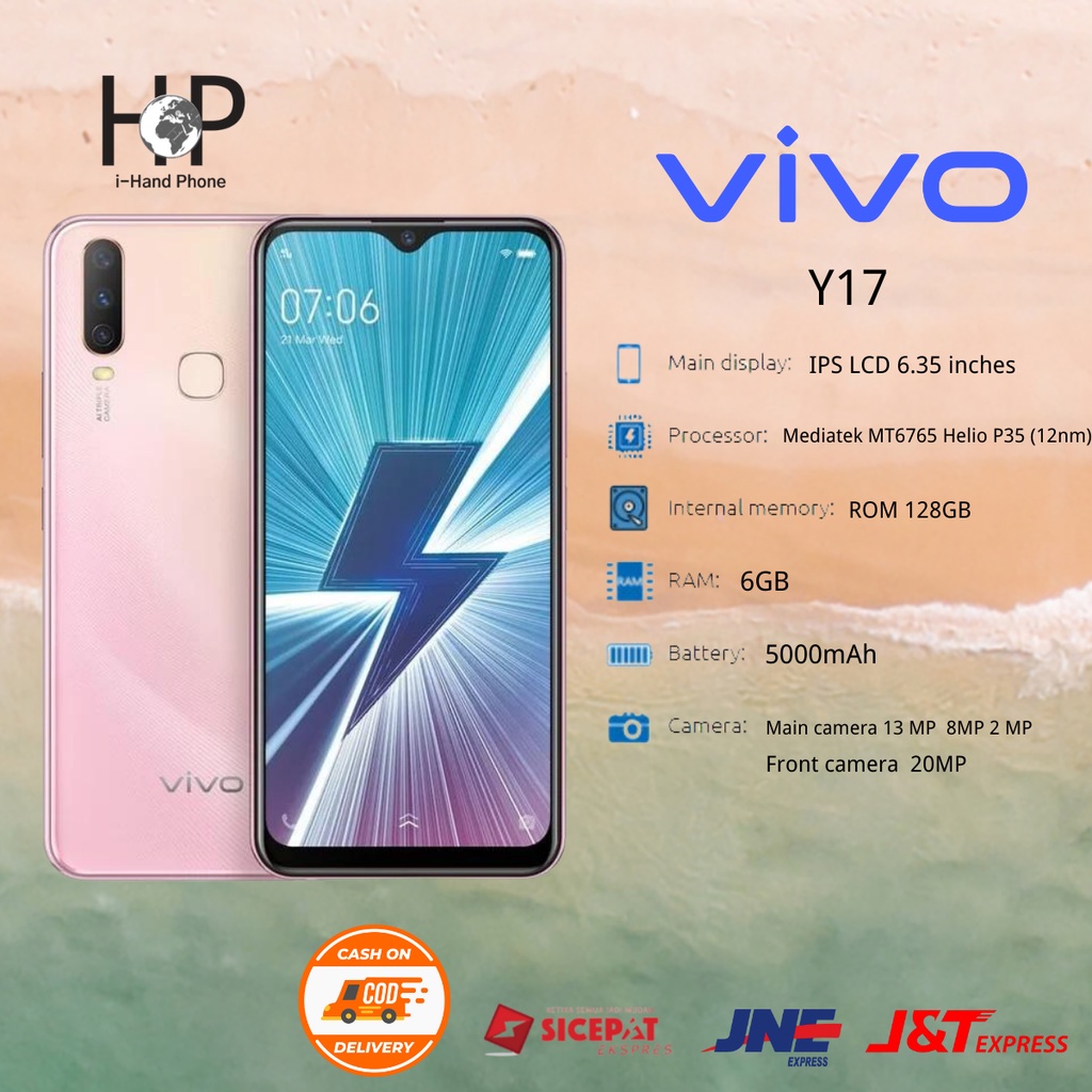 VIVO Y17 HP MURAH smartphone 8GB+256GB/6GB+128G/5000 mAh 6.35inch Handphone-PINK 6+128GB