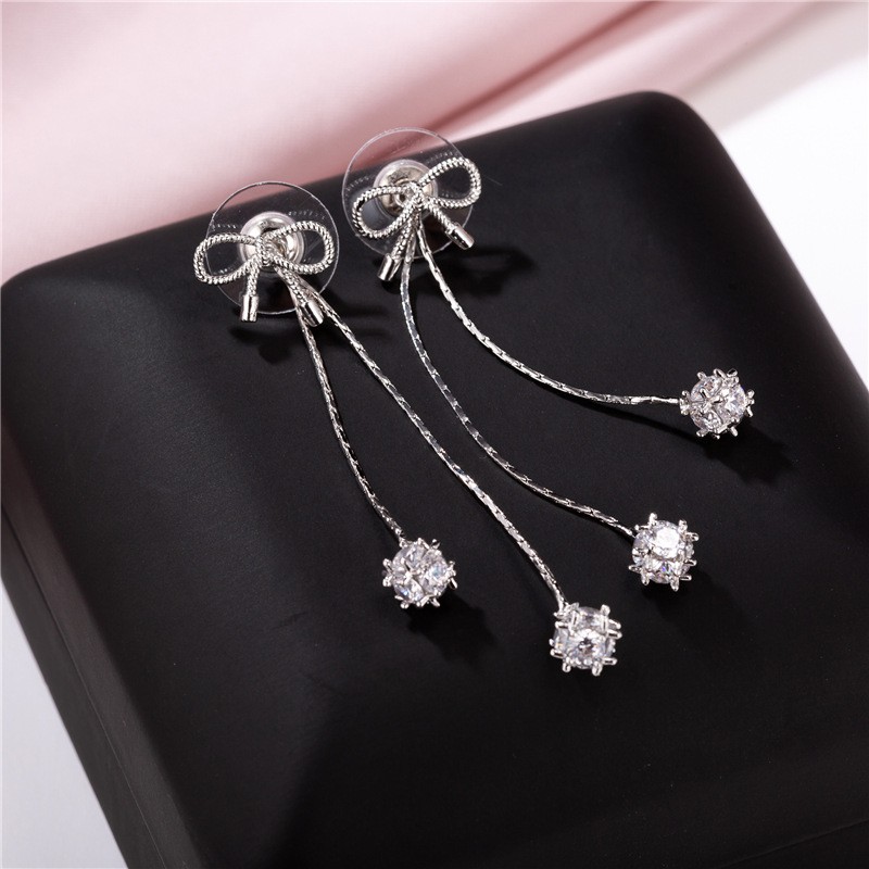 Anting Silver Perak S925 Wanita Fashion Murah AAS001 motif pita panjang cocok pesta