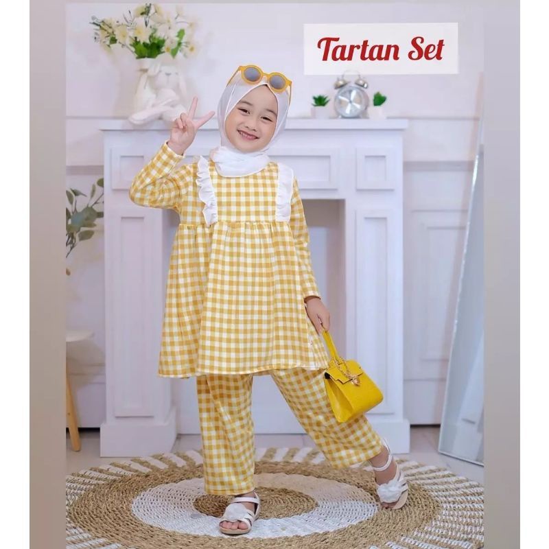 Setelan pakaian TARTAN kotak kotak anak Usia 7 - 12 Thn