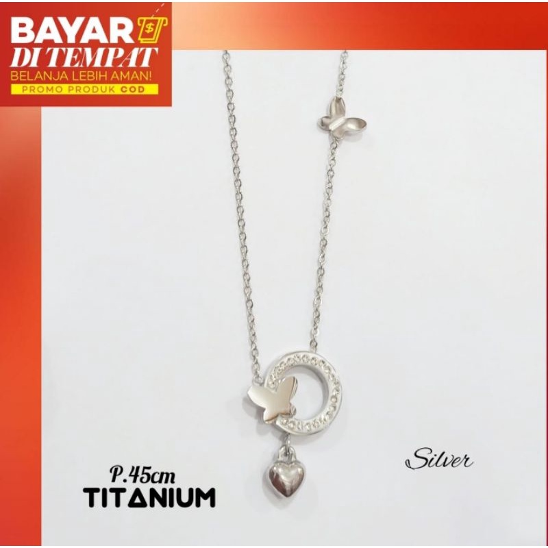 Kalung TITANIUM KUPU-KUPU perhiasan Emas Putih Anti Karat&amp;Anti Luntur termurah berkualitas elegan