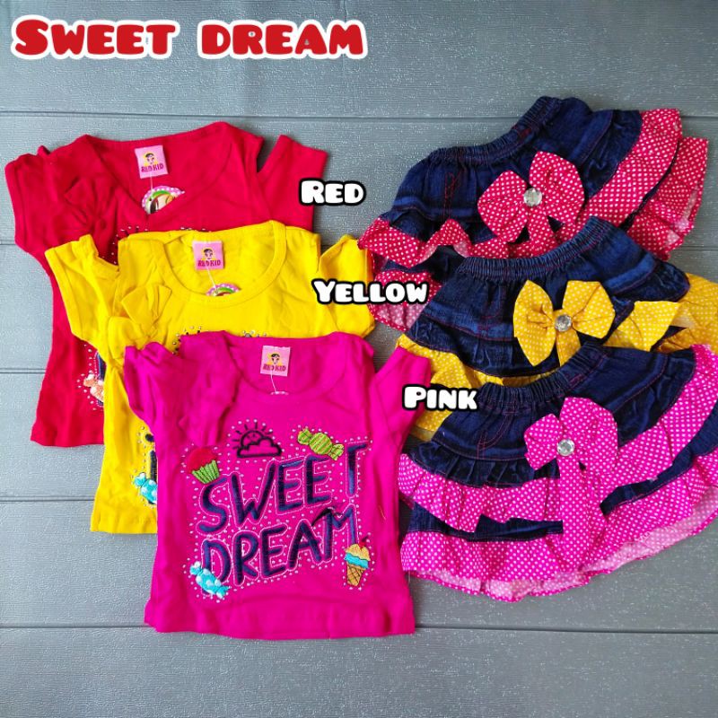 COD Setelan Red Kid  rok dan celana jeans Nourick usia 3-12 anak perempuan / girl / cewek / murahuc