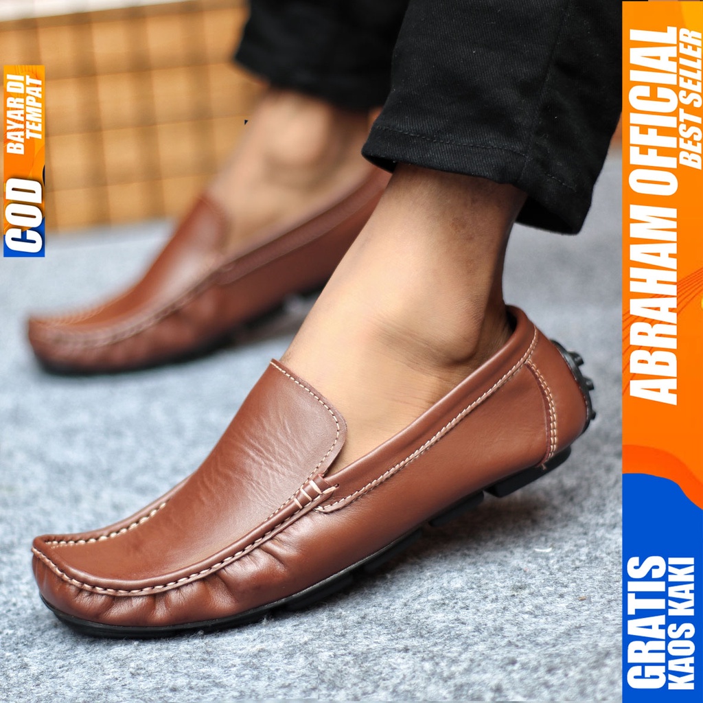 Sepatu Casual Pria Formal Slip On Pantofel Kulit Asli Kerja Kantor Kondangan Kuliah Hitam Fashion Shoes Terbaru Murah Kekinian Original GENIO ABRAHAM