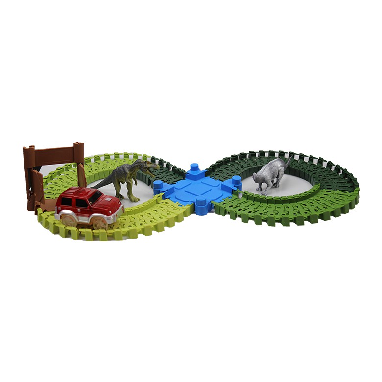 Children DIY Dinosaur Assembled Tracks Toy Race Car Flexible Track Electric Car Playset for Kid Gift