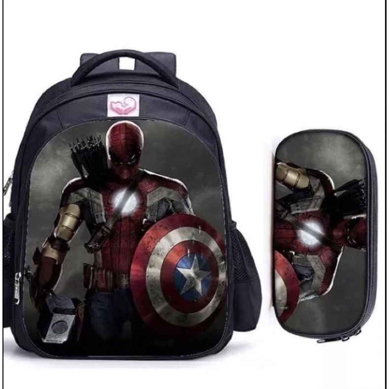 Tas Ransel Sekolah Sd Smp Sma Murah Hitam Printing Sablon Marvel avengers Captein Amerika