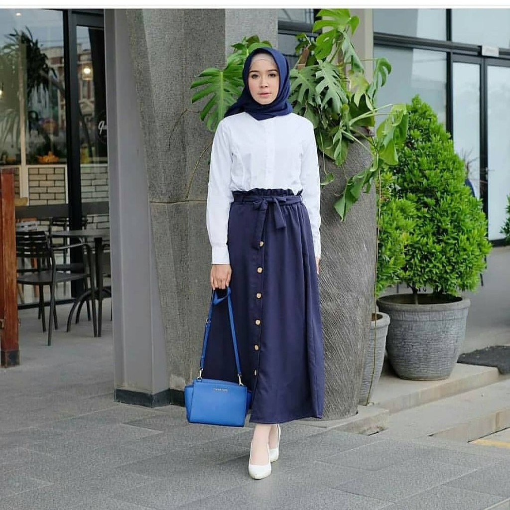 ROK PANJANG KANCING MOSCREPE PREMIUM SKIRT WANITA GROSIRR31 GRATIS ONGKIR