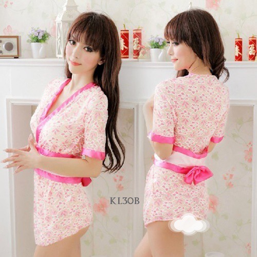 [BISA COD] KIMONO LINGERIE BAJU TIDUR KIMONO WANITA KIMONO JEPANG SOFT PINK KL30B