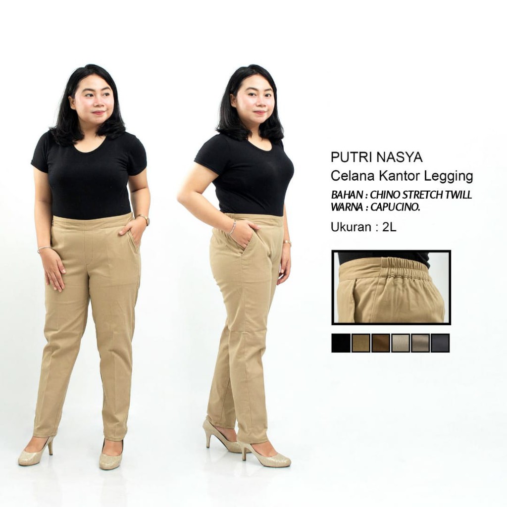 Putri Nasya - Celana Big Size Panjang Ukuran 8L,6L,5L,4L,2L,XL, All Size Warna Cream Hitam Abu Tua Muda Capucino Moca Navy Army