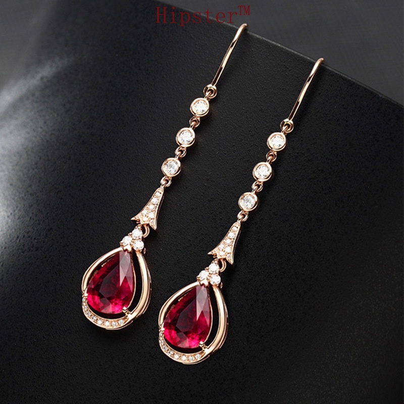 Hot Sale Rose Gold Natural Ruby Tassel Micro Inlaid with Diamond Earrings