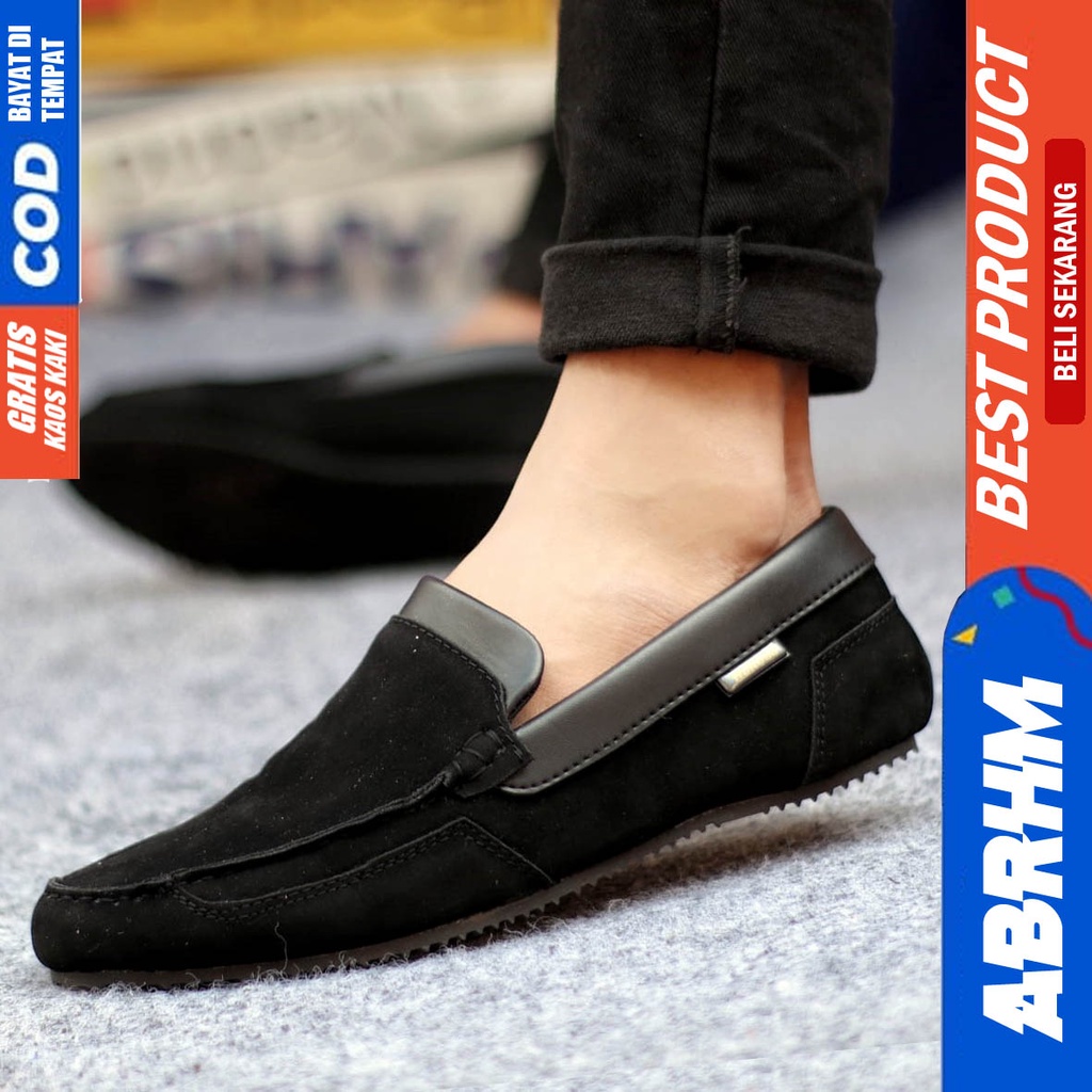 ABRHM Sepatu Casual Slip On Hitam Kerja Pria