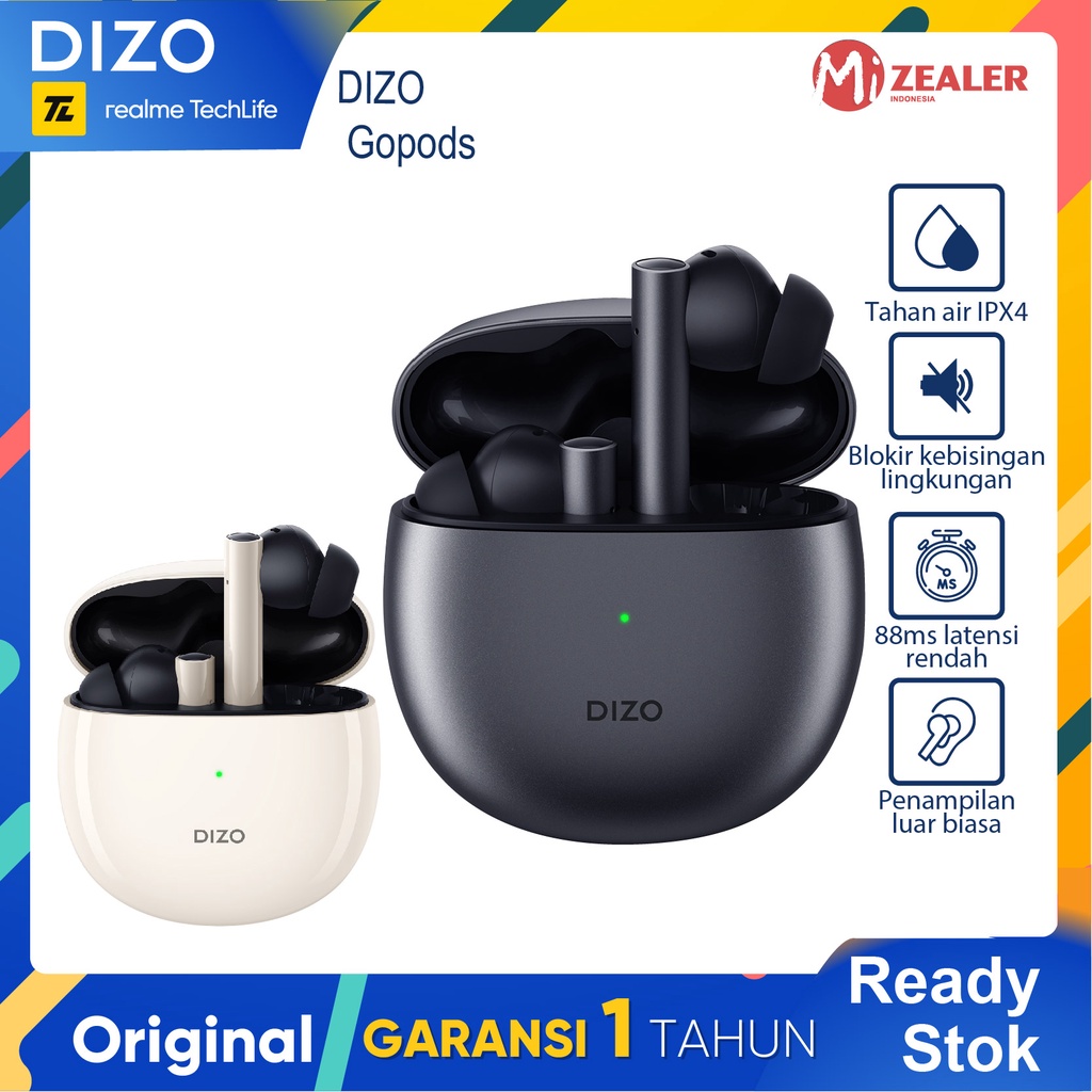 DIZO By Realme TechLife GoPods Earphone Nirkabel Headset Bluetooth 5.2 Earphones BT Handset