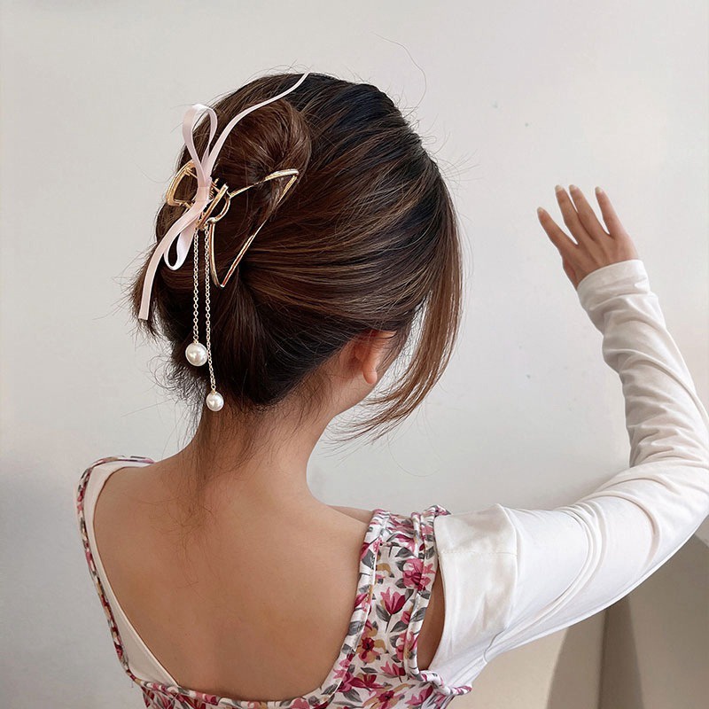 Jepit Rambut Korea Bahan Alloy Jedai Logam Jumbo Jepit Salon Besi Kupu Kupu dengan Pita Butterfly Metal Hair Claw Clips