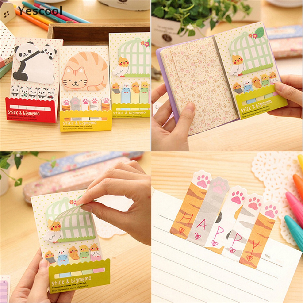 Yes Sticky Notesmemopost It Motif Kartun Pandakucing Lucu Kawaii Multi Warna Untuk Kantorsekolah