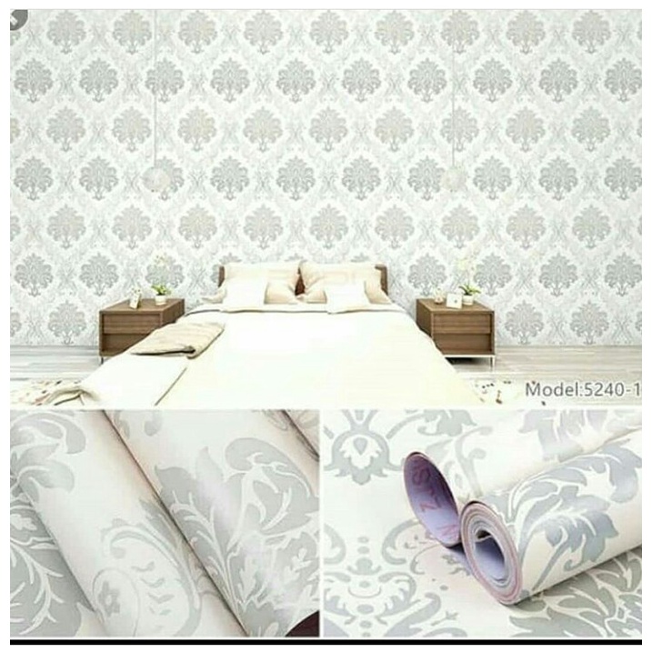WALLPAPER DINDING STIKER WALPAPER 45 CM X 10M /9,5M VINTAGE SILVER