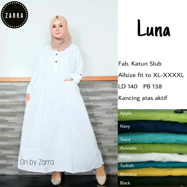Luna Dress / Gamis Katun / Gamis Polos / Ori by Zarra