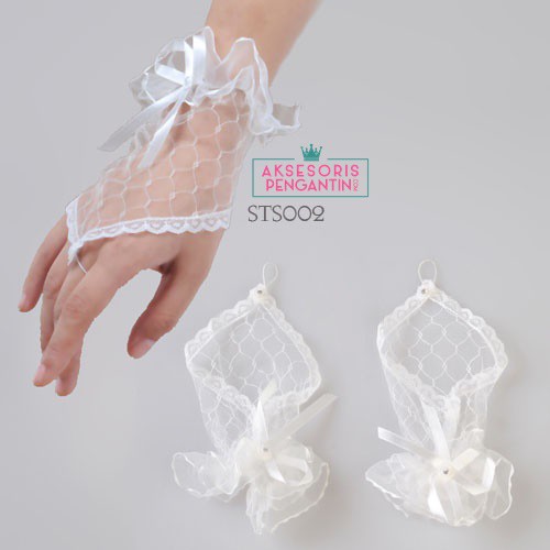 [PRODUK FAVORIT] SARUNG TANGAN PUTIH LACE FINGERLESS AKSESORIS PENGANTIN WANITA STS002