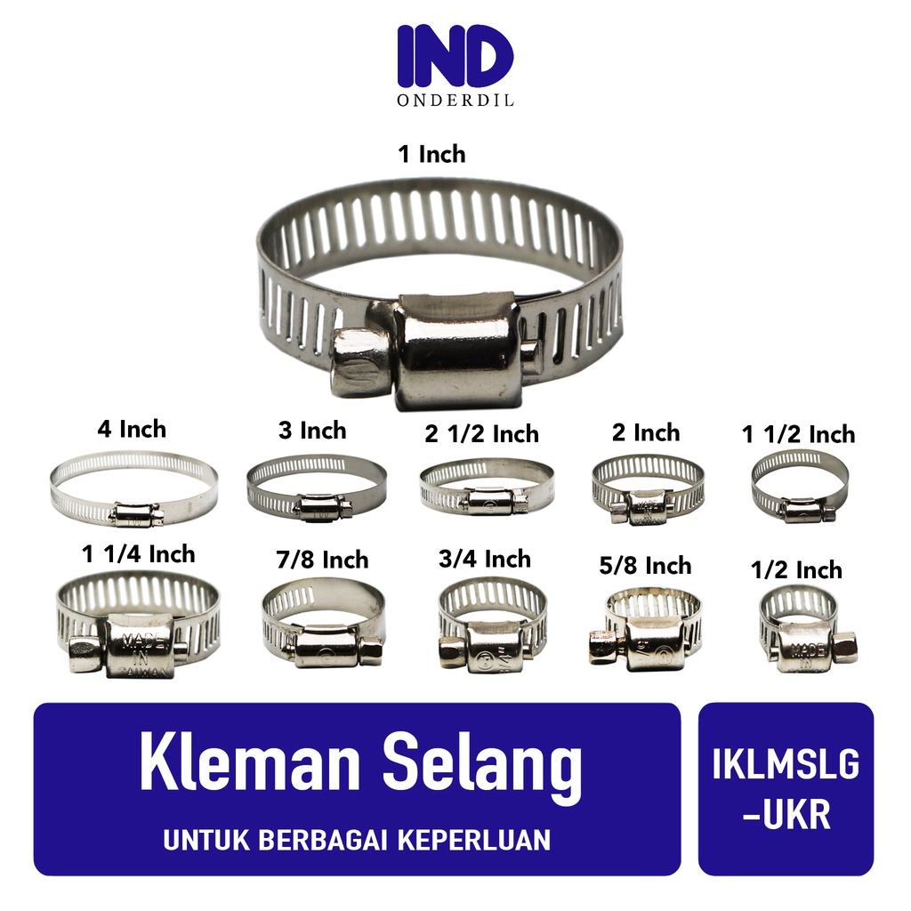 Klem-Kleman Selang Stainless Steel Pengencang-Pengikat Hose Clamp Air-Gas-Kompor Stainles-SS 1/2 3/4 5/8 7/8 1 1/4 2 4 Inch-Inci