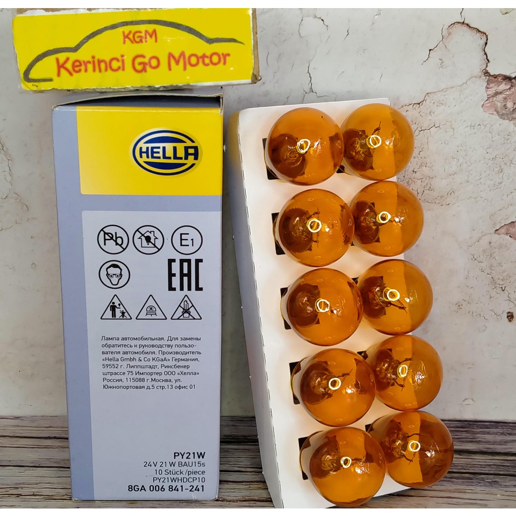 HELLA BOHLAM LAMPU PY21W 24V KAKI 1 ORANGE AMBER BESAR 8GA 006 841 241