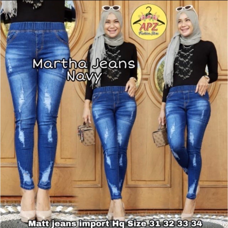 MARTHA JEANS NAVY | LEGGING JEANS SOBEK TIDAK TEMBUS