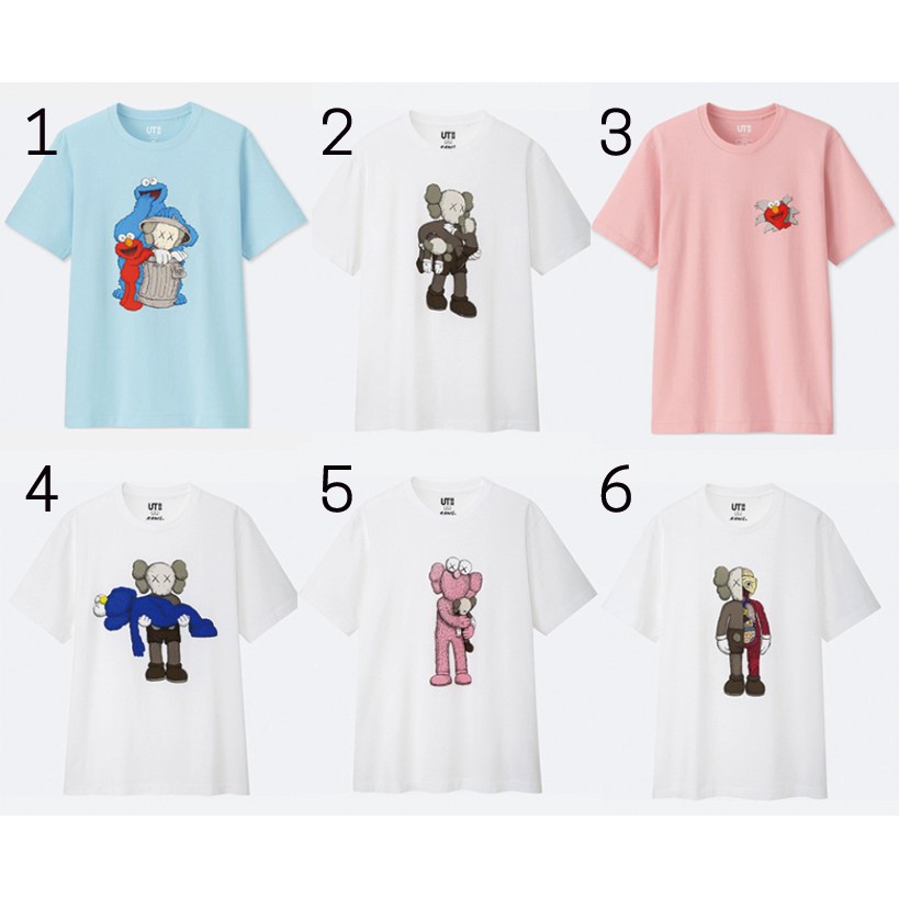  UNIQLO  KAWS Sesame Street Elmo Pendek Kaos  Polos  Basic 