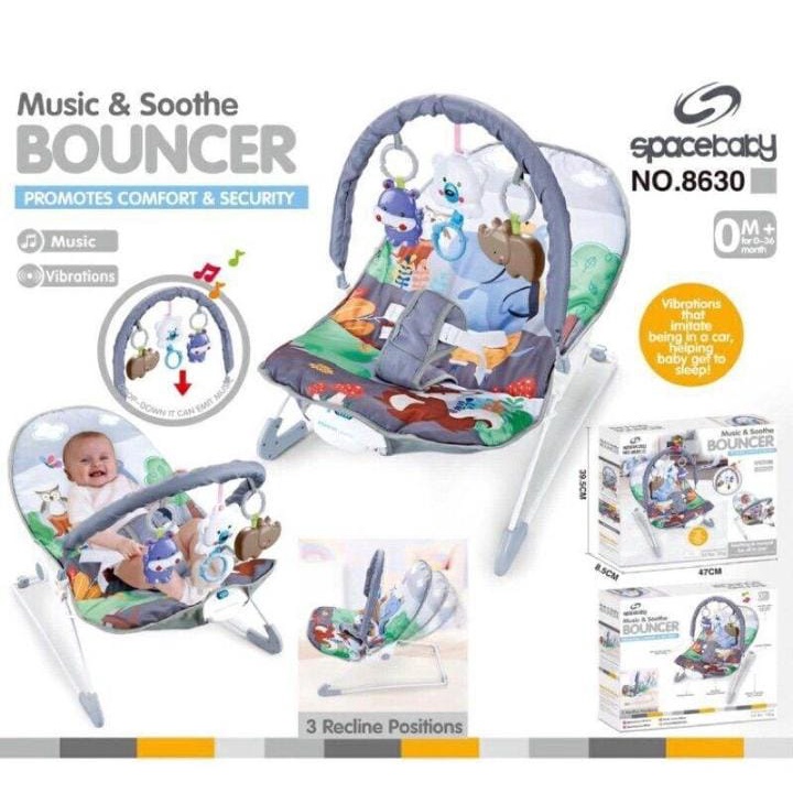 Bouncer Space Baby SB 8630 Music &amp; Soothe Bisa 3 Posisi Reclain / Ayunan Bayi (Tersedia varian warna)