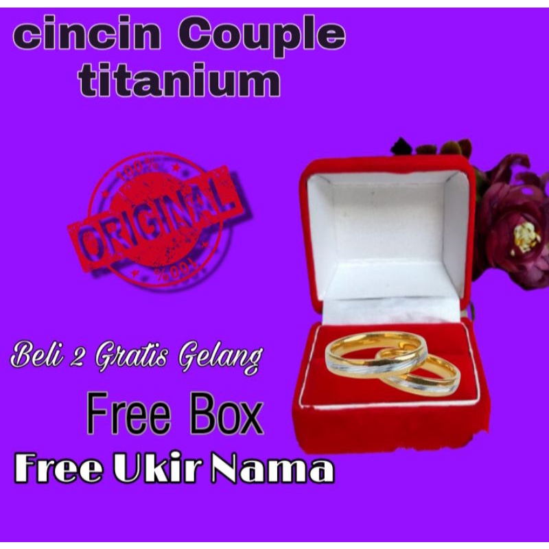 Cincin Titanium Wanita couple Anti Karat+Ukir Nama Cicin Titanium Couple Tunangan Nikah Stainless