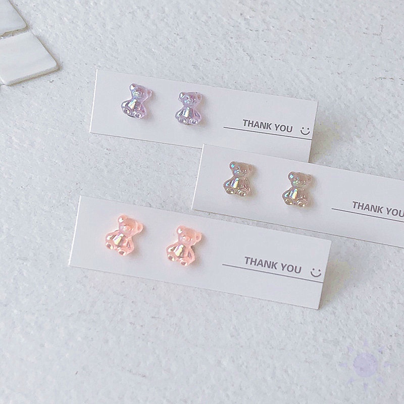 1 Pair Fashion Dazzle Colour Bear Acrylic Screw Piercing Stud Earrings / Ladies Cute Studs Earrings / Korean INS Ear Jewelry