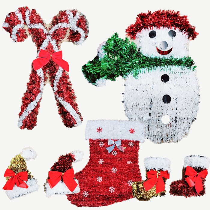 Tinsel Natal Murah Dekorasi Christmas Hat Snowman Natal Pita Merah GROSIR