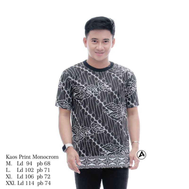 KAOS BATIK MONOKROM HITAM PUTIH KAOS LAKI ONECK PRIA KAOS POLOS ADEM NYAMAN