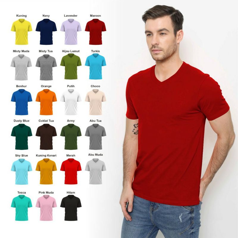 KAOS POLOS V-NECK PRIA BAHAN COMBED T-SHIRT V-NECK PRIA LENGAN PENDEK KAOS OBLONG V-NECK PRIA UNTUK SANTAI KAOS DALAMAN V-NECK PRIA