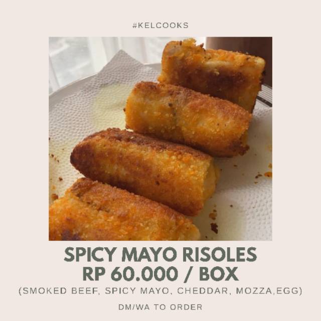 

SPICY MAYO RISOLES (SMOKED BEEF, EGG, MOZZA,SPICY MAYO,AUSTRALIAN CHEESE)