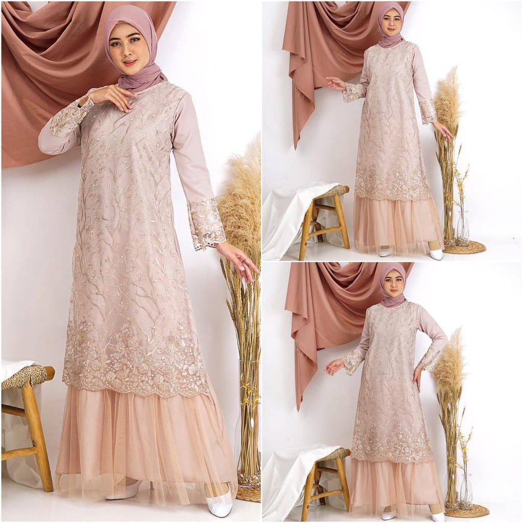 SYAFIN FASHION _ GAMIS PESTA BRIDESMAID KEBAYA TULLE MODERN OUTFIT PESTA DRESS PESTA GAMIS BROKAT GA