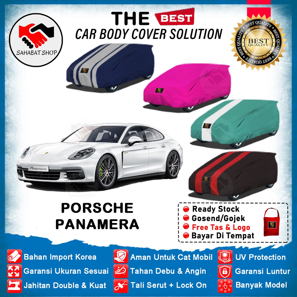 Sahabat Body Cover Mobil Panamera / Sarung Penutup Porsche Panamera Sport Outdoor 2016 2017 2018 2019 2020 2021 2022 2023 / Mantel Tutup Selimut Jas Kerudung Pelindung Kelambu Mantol Pembungkus Bungkus Mobil Sedan Panamera Waterproof Anti Air Model Biru