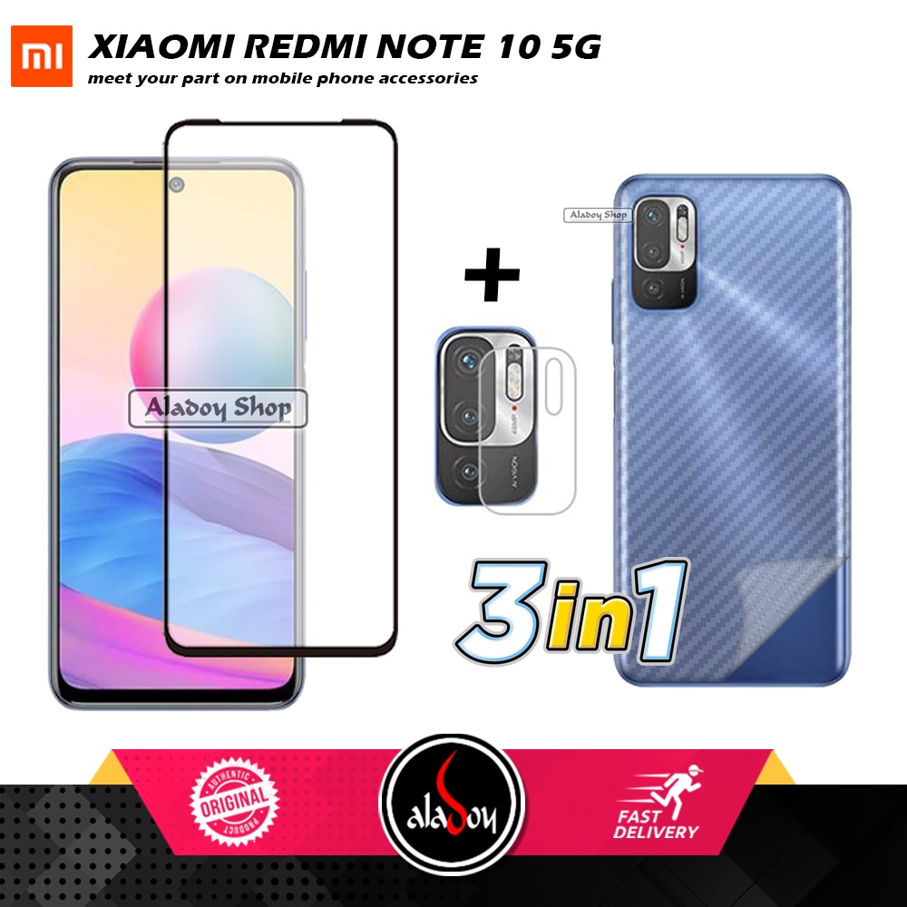 Tempered Glass Layar Xiaomi Redmi Note 10 5G ( 2021 ) Free Tempered Glass Camera dan Skin Carbon
