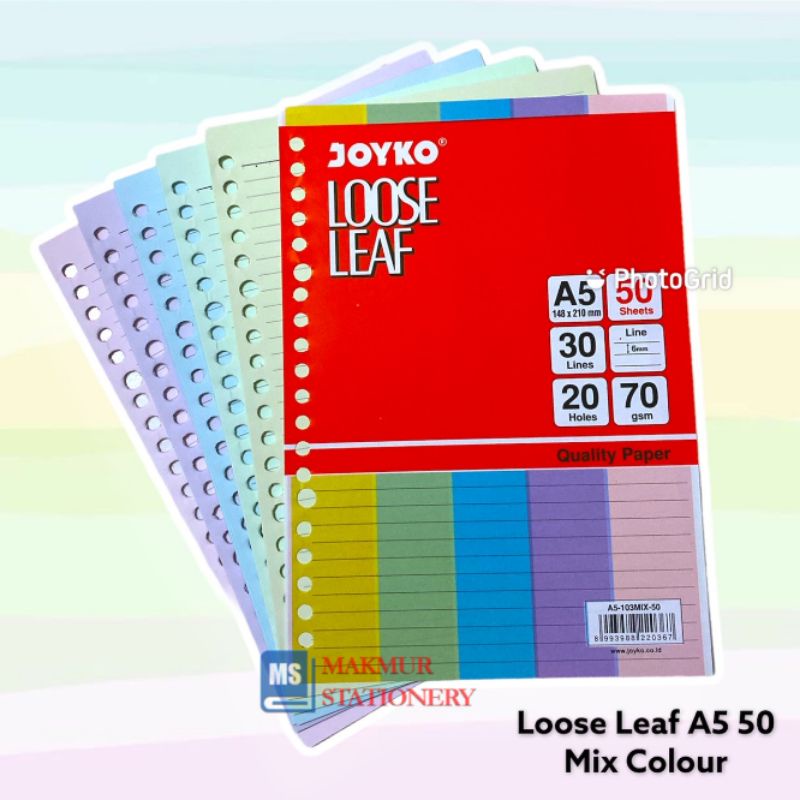 

Loose Leaf / Kertas Binder Warna A5 50 Lembar 103MIX Joyko
