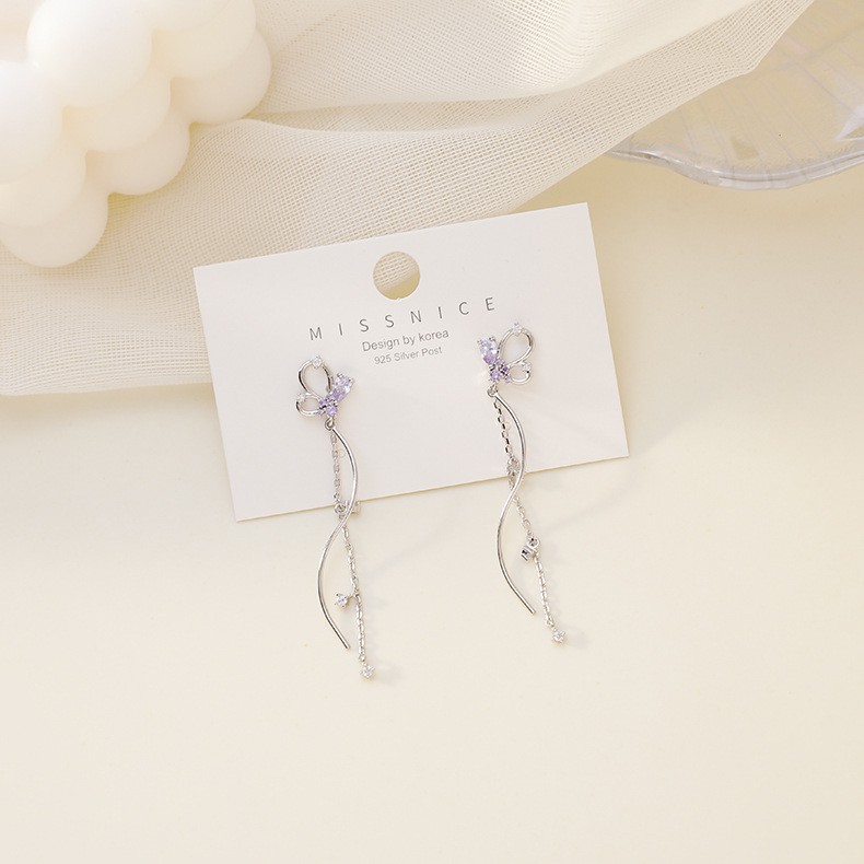 Anting Silver Perak S925 Wanita Fashion Murah AAS027 panjang elegant permata lapis emas putih