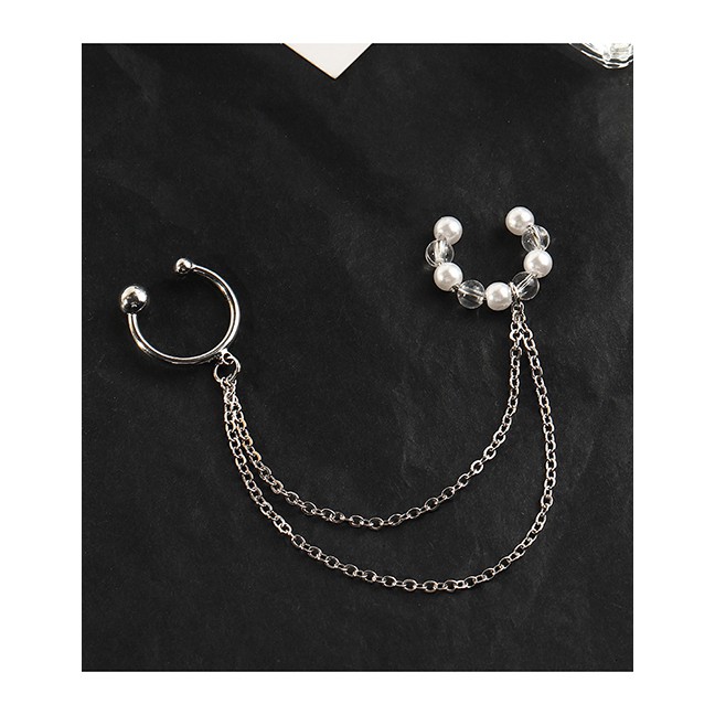 LRC Anting Tusuk Fashion Silver Color C-shaped Pearl Chain P84173