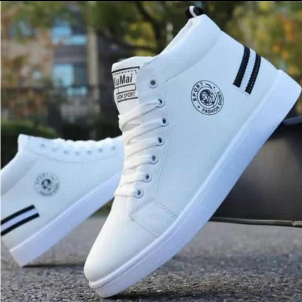 ARY - PROMO SALE 8.8 Sepatu pria Dan wanita Boot Motif Fashion Shoes Sport Putih Hitam Murah COD / SEPATU Sneakers WHITE&amp;BLACK / sepatu fashion sepatu casual Sepatu sekolah