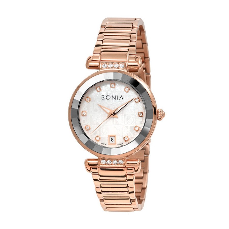 Jam Tangan Wanita Bonia Analog Rosegold Tanggal Ring keramik BNB10616-2557 Original Terbaru