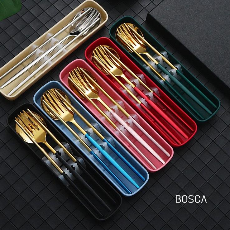 Produk Favorit Bosca Living - Sendok Garpu Sumpit Set Cutlery 4 in 1 Food Grade 304 / Set Alat Makan Portable / Alat Makan Stainless Food Grade / Cutlery Set