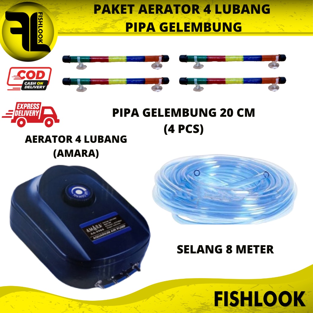 Paket Lengkap Aerator 4 Lubang Pipa Gelembung Udara Aquascape Aquarium