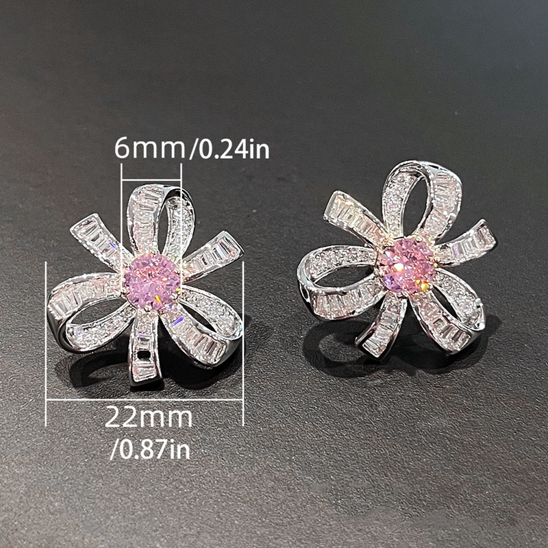 Anting Stud Desain Bunga Pink Untuk Aksesoris Pengantin Wanita