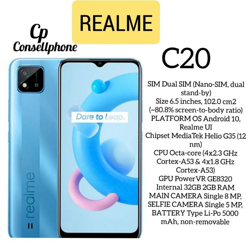HP realme C20 2 32GB/realme c21 3 32 5000 mAh, 6.5" inc, Helio G35  GARANSI RESMI