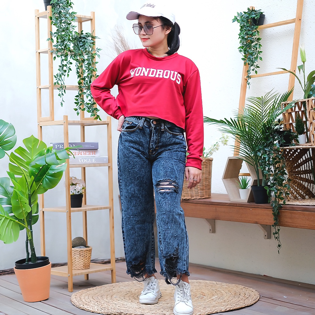 GZB Fashion Celana Jeans Kulot Wanita / Chlaudy Cullotes Jeans / Celana Panjang Jeans Sobek / Celana