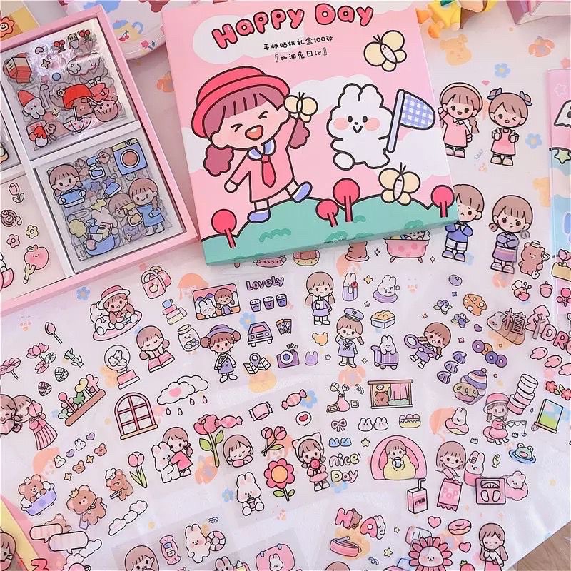 

sticker aesthetic - diy project sticker set box multi surface cute stickers korea style stickers tempelan diy