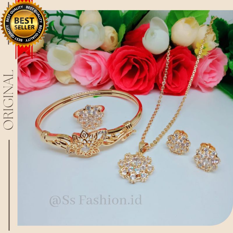 set accessories bunga permata gold Xuping anti karat